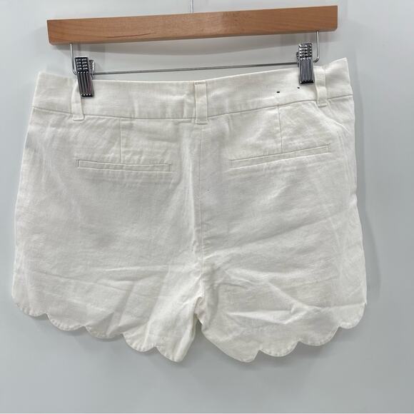 NWT J. Crew Scalloped Linen Blend White Flat Front Preppy Coastal Shorts Size 4 - Picture 8 of 12